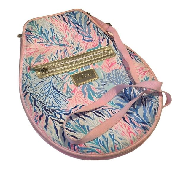 Lilly Pulitzer Kaleidoscope Pink and Purple Zip Around Tennis Racket Cover - Picture 1 of 8